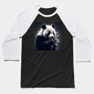 Monochromatic Panda Bear Eating Bamboo Within Rainbow Colors Baseball T-Shirt